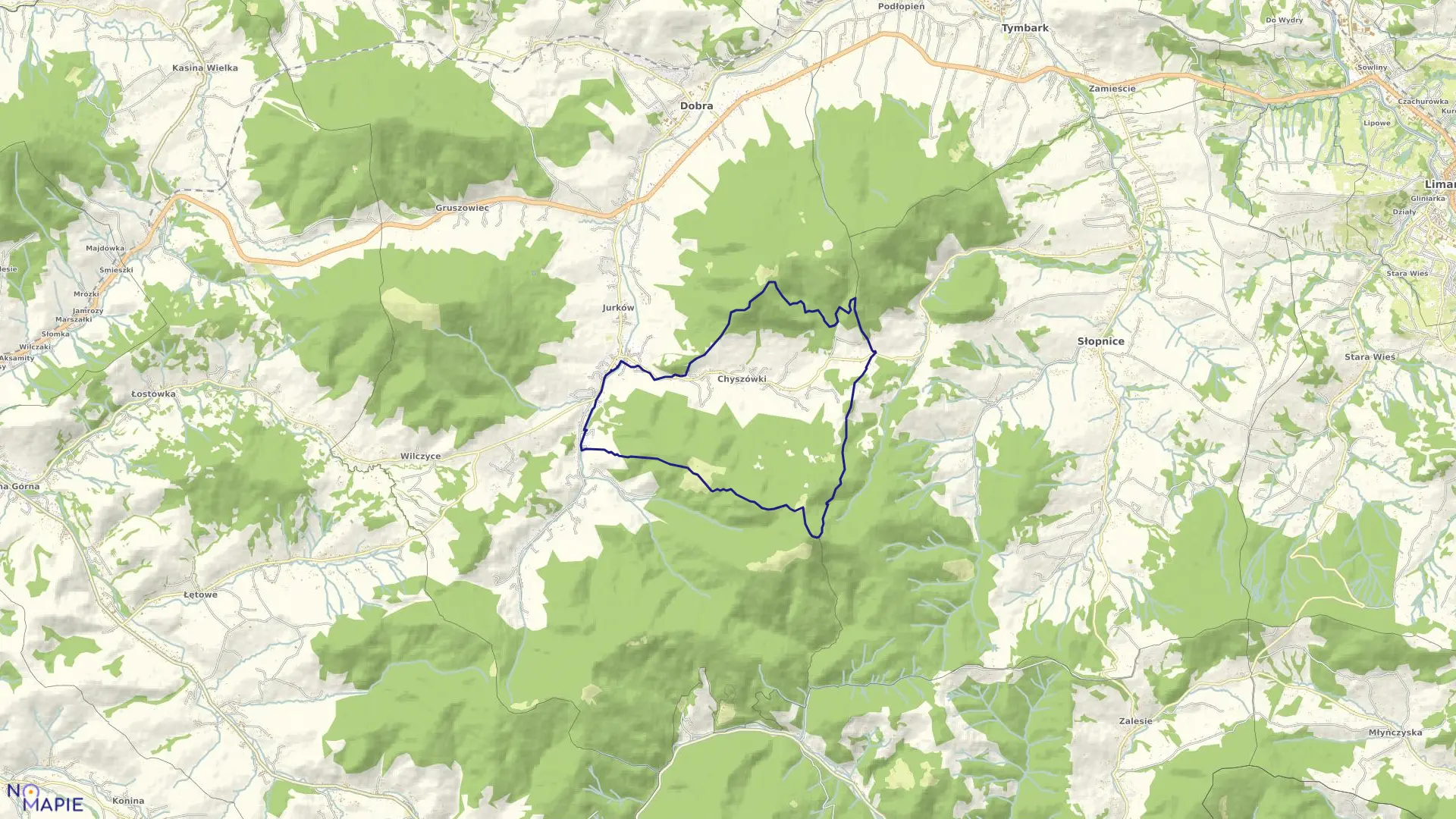 Mapa obrębu Chyszówki w gminie Dobra