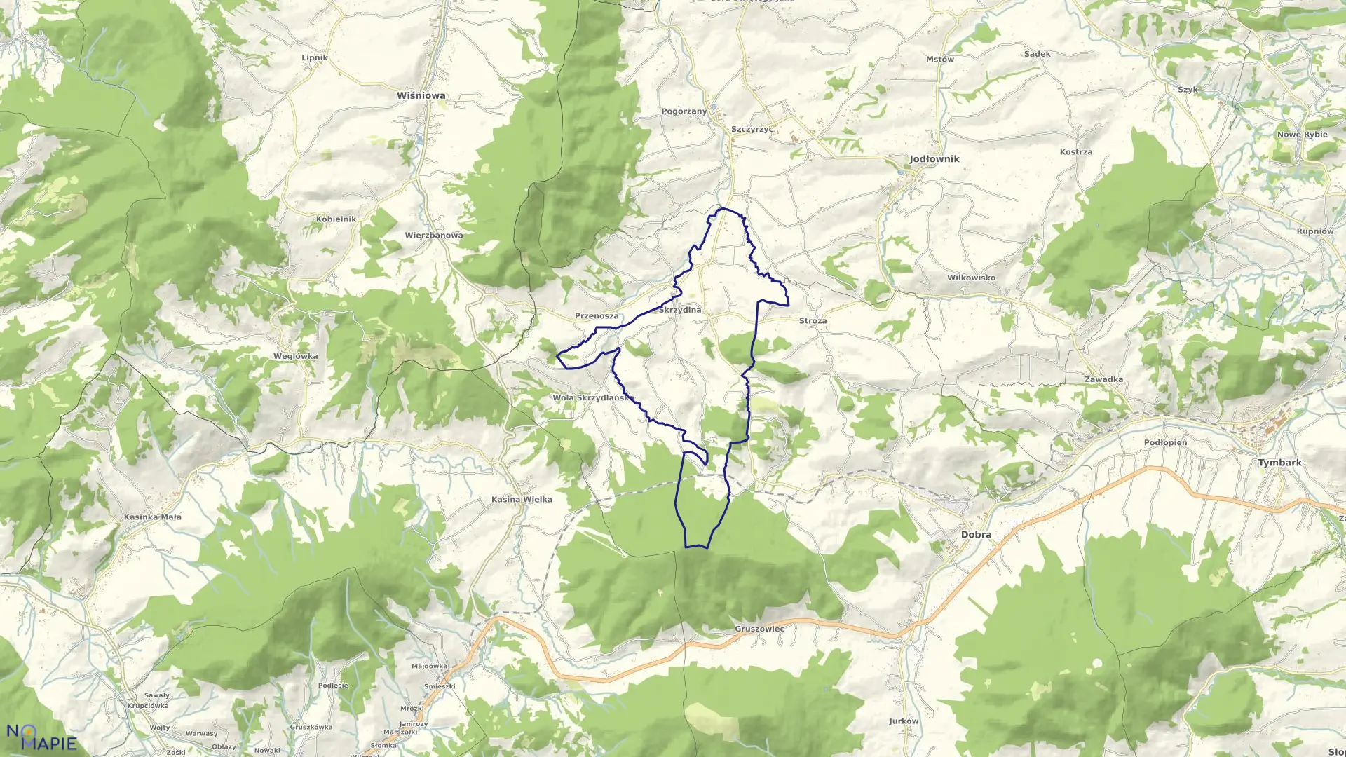 Mapa obrębu Skrzydlna w gminie Dobra