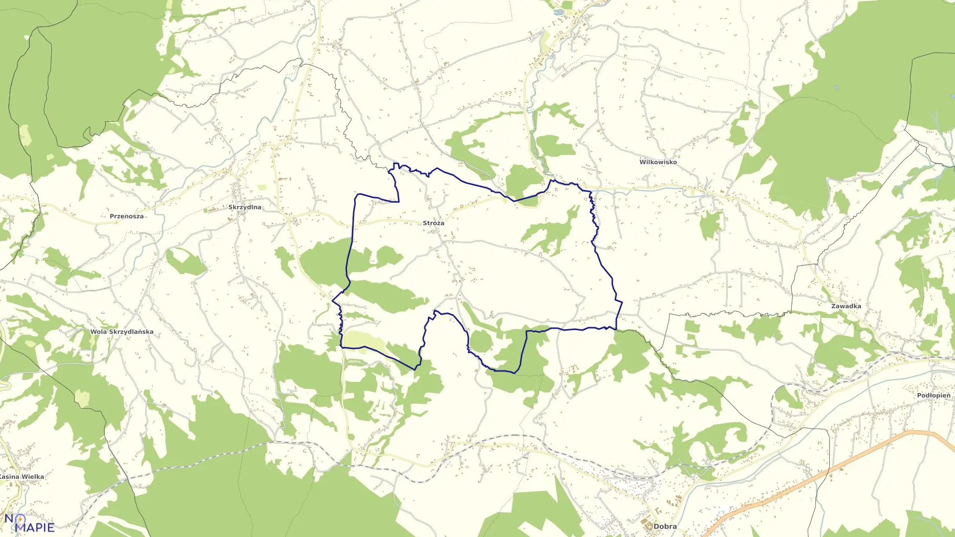 Mapa obrębu Stróża w gminie Dobra