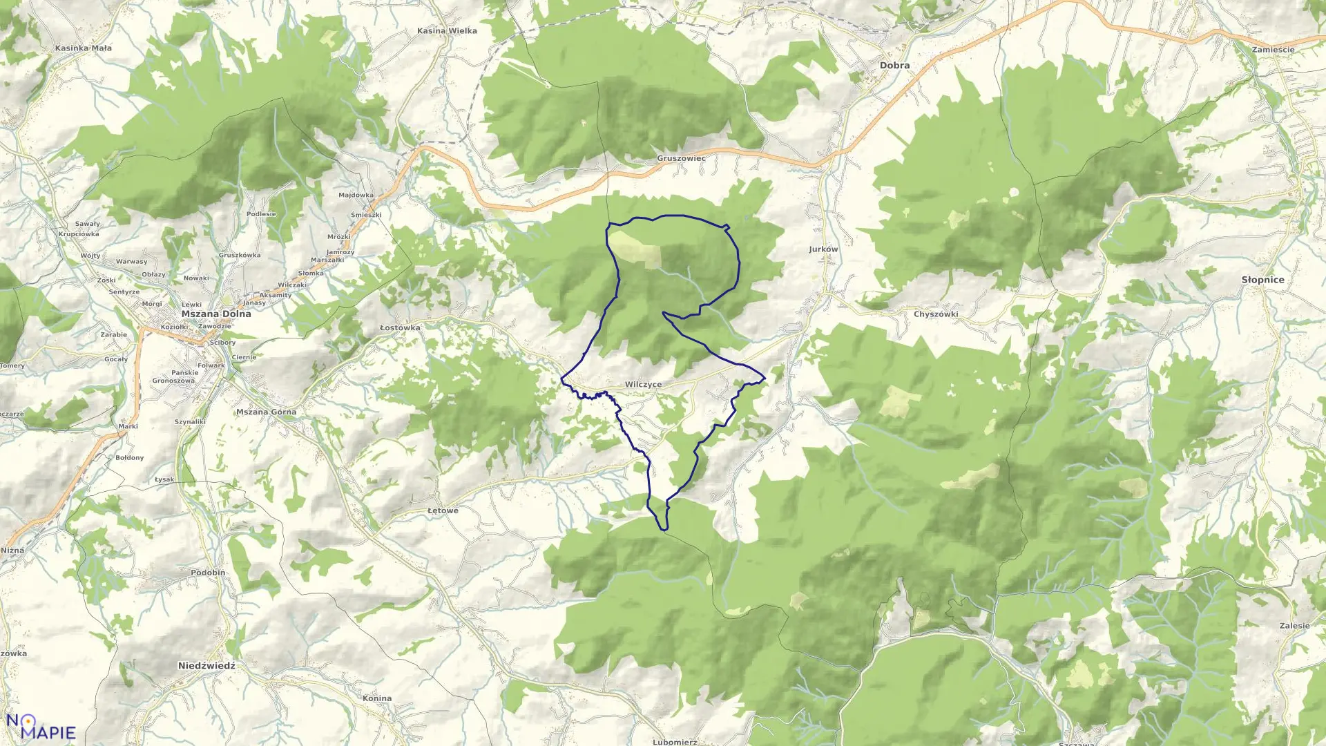 Mapa obrębu Wilczyce w gminie Dobra