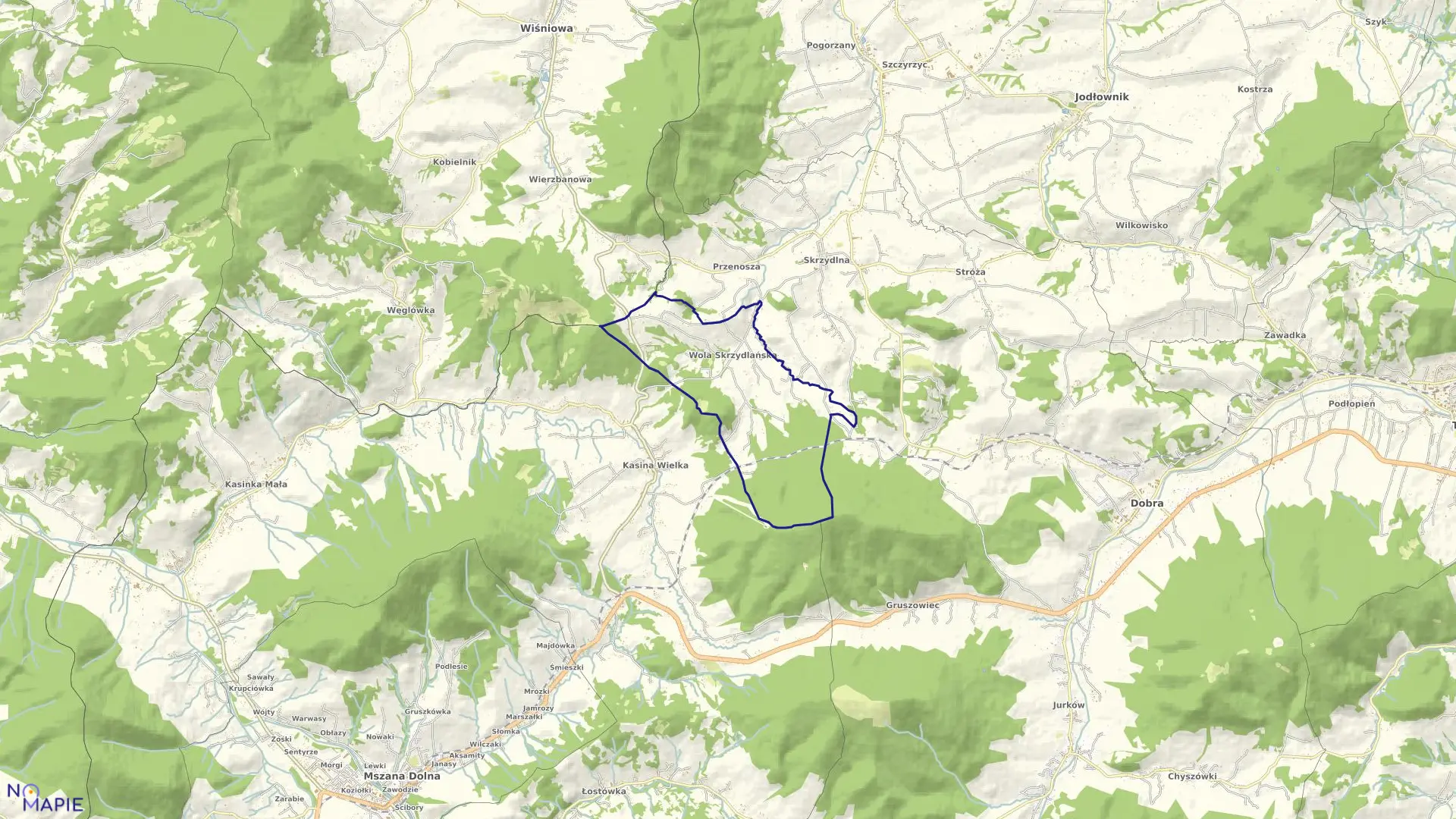 Mapa obrębu Wola Skrzydlańska w gminie Dobra